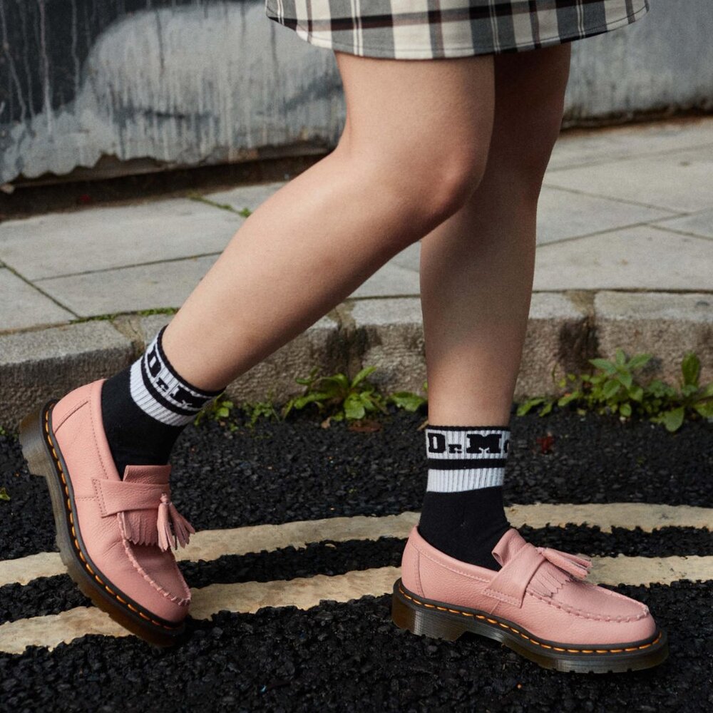 Dr. Martens Adrian Virginia Leather Tassel Loafers in Neutral Light Pink Size 7 - Picture 4 of 10